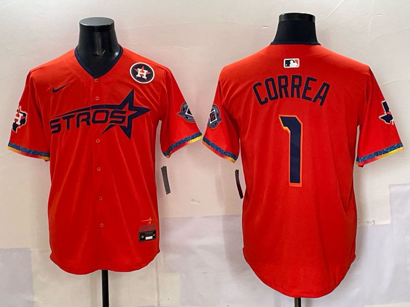 Men 2025 Houston Astros #1 Correa Orange Four generations Joint Name Nike MLB Jersey style 04->houston astros->MLB Jersey